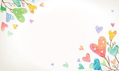 an artistic background with hearts and branches on the left side, in pastel colors