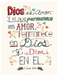 the words are written in spanish and english on white paper, with hearts above them