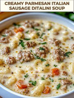 a bowl of creamy parmesan italian sausage soup