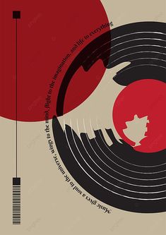 a poster with an abstract design in red, black and beige colors on the bottom half of it