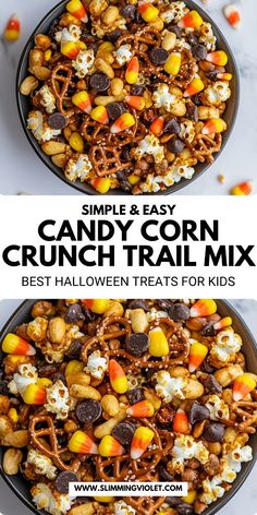 two bowls filled with candy corn crunch trail mix