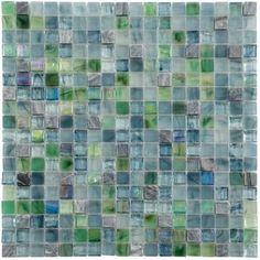 a green and blue glass mosaic tile wall