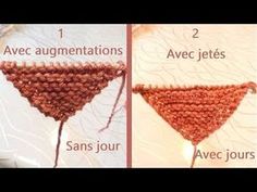 two pictures showing how to crochet the triangle