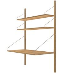 a wooden shelf with three shelves on each side