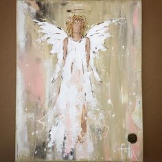 a painting of an angel with white wings