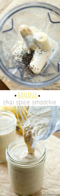 banana chia spice smoothie in a mason jar