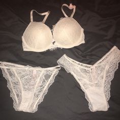 Victoria’s Secret Bra And Panty Set Bra Size 32d Panties Size Xs Off White Color New With Tags Selling These Because They Are Just Not My Colors But Nothing Is Wrong With Them They Are In Perfect Condition My Measurements: Height 5’5ft Weight 115lbs Bra Size 28 Dd/E Hips 32inches Pant Size 00/0/Xs Shirt Size Xs Dress Size 0/Xs Shoe Size 7 Women’s/ 5.5 Kids Night Gown Sleep, Aesthetic Trip, Panties And Bra, Bra And Panties Set, Dr Wardrobe, Aesthetic Dream, My Colors, Bra And Panty Set, Strappy Bra