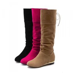 Hot Women Faux Suede Low Heel Riding Knee-High Boots Lace Up  Shoe Sizes 0008 Knee High Boots Flat, Fall Winter Shoes, Nike Fashion Shoes, Low Heel Boots, Fur Shoes, Casual Flat Shoes, Pull On Boots, Winter Shoes, Thigh High Boots