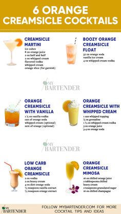 Orange Creamsicle Cocktails Orange Creamsicle Recipes, Alcholic Drink Blended, Creamsicle Cocktail, Dream Cycle Drink, Orange Vodka Drinks, Orange Creamsicle Shots, Creamsicle Martini, Creamy Alcoholic Drinks, Creamsicle Alcoholic Drink