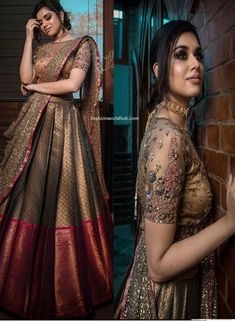 Lehanga Blows Design, Indian Wedding Outfits South Indian, South Indian Lehenga Half Saree Bridal, Studio 149 Lehenga, Simple Saree Designs, Indian Outfits Lehenga