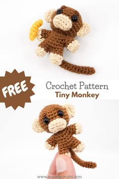 crochet pattern tiny monkey with banana in its mouth