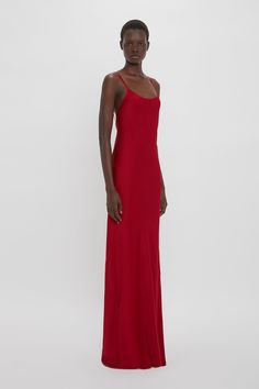 Low Back Cami Floor-Length Dress In Poppy Red – Victoria Beckham UK Sleeveless Bias Cut Red Maxi Dress, Red Sleeveless Bias Cut Maxi Dress, Victoria Beckham Slip Dress, Luxury Red Silk Slip Dress, Victoria Beckham Red Dress Bodycon Short, Size 12 Uk, Victoria Beckham Dress, Floor Length Dresses, Formal Gowns