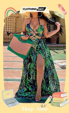 Blue Fashion Sexy Print Hollowed Out Backless Halter Sleeveless Dress Women Suspender Outfits, Dress Beach Pictures, Plus Size Beach Wear, Underwire Bathing Suits, Maxi Dress Beach, Lace Beach Dress, Bohemian Beach Dress, Plus Size Beach, Tracksuit Outfit