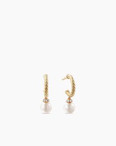 Petite Solari Drop Earrings in 18K Yellow Gold with Pearls and Diamonds, 17.2mm David Yurman Earrings, Bead Bangles, Mens Beaded Bracelets, Rare Gemstones, Diamond Hoop Earrings, Summer Jewelry, Pearl Drop Earrings, Chains For Men, High Jewelry