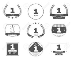 the number one year anniversary emblems in black and white stock photo, images and royalty