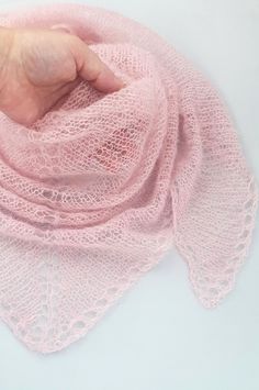 Mohair shawl. Knitted triangle shawl powder pink Knitted Triangle, Mohair Shawl, Modern Knitwear, Knitted Stuff, Pink Shawl, Knit Cardigan Pattern, Triangle Shawl, Pink Scarf, Triangle Shawls