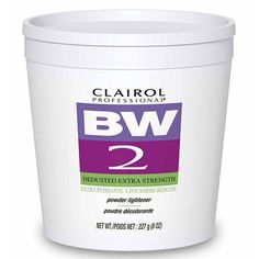 BW2 Powder Lightener, 8 oz
The extra-strength Basic White Powder Lightener provides balanced lightening for hair highlights with results that are quick and easy. Product is dedusted to minimize powder fly-away, letting you create a full range of subtle-to-dramatic off-the-scalp lightening services.

 Balanced lightening for predictable, quick results
 Extra strength dedusted formula 
 Full range of off-scalp lightening services
 Used for foiling, balayage and all off-scalp lightening applications
 Available in tub for multiple applications and single use sachet
 Mix BW2 with 10 or 20-volume developer
 1:1 Ratio
 Processing time up to 30 mins Hair Lightening, Clairol Hair Color, Clairol Hair, Hair Toner, Hair Powder, How To Lighten Hair, Hair Care Brands, Bleach Product, Purple Shampoo