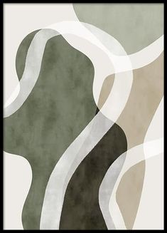 an abstract painting in shades of green, beige and white