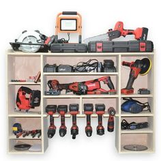 a shelf filled with different types of tools