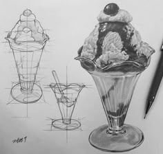 a drawing of an ice cream sundae