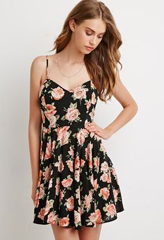 forever 21 foral dress Foral Dress, Skater Outfits, Mode Casual, Floral Dresses, Rose Dress, Rose Print, Fit Flare Dress, Flare Dress, Pretty Dresses