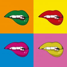 four different colored lips with white teeth