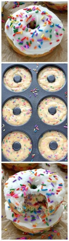 there are several donuts with sprinkles on them