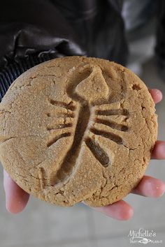 a hand holding a cookie with a drawing on it