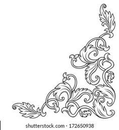 an ornate design with leaves and scrolls on a white background in the shape of a tree