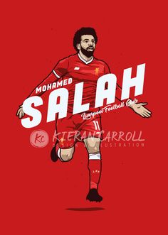 a soccer player running with the words salah on it