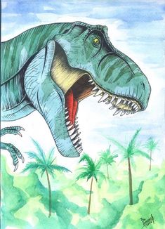 a drawing of a dinosaur with its mouth open