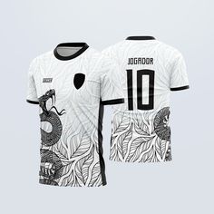 the front and back of a soccer jersey with an image of a dragon on it