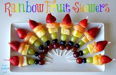 a white plate topped with fruit covered skewers