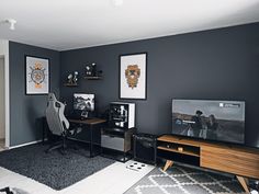 a living room filled with furniture and a flat screen tv