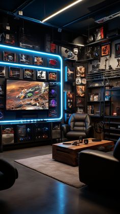 Futuristic Ultimate Gaming Man Cave Gaming Man Cave, Black Basement, Best Man Caves, Sports Man Cave, Man Cave Design, Healthy Book, Man Cave Room