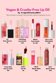 Curious about cruelty-free and vegan lip oil? There are so many lip oil options on the market, that it can be difficult to find out which ones are cruelty-free. On top of being cruelty-free, all of the lip oils on this list are also vegan. Here are a ton of cruelty-free and vegan lip oil options. @meritbeauty @iliabeauty @milanicosmetics @hauslabs @nyxcosmetics Lip Oils, Vegan Makeup, Cruelty Free Skin Care, Cruelty Free Makeup, Cruelty Free Beauty, Nyx Professional Makeup, Beauty Skin Care Routine, Nyx Cosmetics