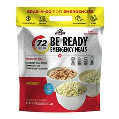 Are you prepared with enough food to get through a crisis? For most Americans, the answer is no. But when downed power lines, road damage, flooding, or winter whiteouts happen (to name a few), it can be difficult for emergency crews to reach you, especially in the first three or four days of an emergency. Augason Farms BE READY Emergency Meal kits take the gamble out of your safety and will help you BE READY for anything that comes your way. Make sure you are prepared in places like home, workpl Emergency Meals, Maple Brown Sugar Oatmeal, Survival Food Kits, Chicken Flavored Rice, Corn Chowder Soup, Brown Sugar Oatmeal, Emergency Food Supply, Meal Kits, Creamy Potato Soup