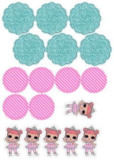 the pink and blue glitter stickers are next to each other, with different designs on them