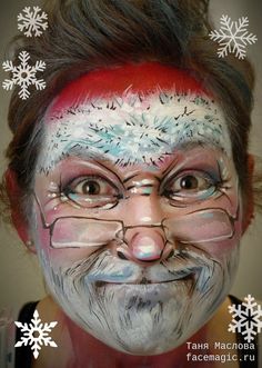 Санта Клаус. Аквагрим выполнен Таней Масловой. Santa Face Paint, Xmas Makeup, Art Masks, Santa Claus Face, Art Makeup, Face Painting Designs