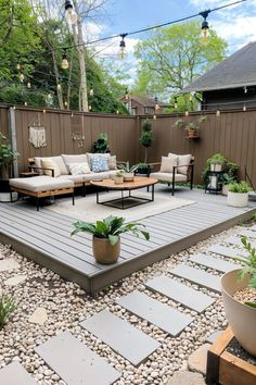 Deck With One Step Down, Ground Deck Ideas Backyards, Step Up Deck, Low Profile Deck, Ground Deck, Paver Deck, Build A Deck, Side Patio, Small Patio Design