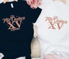 Personalized Quinceañera tees. Quince Custom Shirts, Personalized Fitted Crew Neck T-shirt, Quince Shirts Ideas, Quince Shirts, Enchanted Forest Quinceanera, Quince Stuff, Quinceanera Gifts, Soft Eye Makeup, Quinceanera Ideas