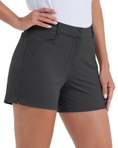 PRICES MAY VARY. 90% Nylon, 10% Spandex Center front snap button and fly closure, a wide belt fits easily into the 5 loops. Lightweight summer shorts with a slim fit, constructed from a DWR, fast-drying fabric with gentle stretch, allow you to play and perform swing with ease. Front slant pockets and 2 back pockets offer convenient storage for your scorecard and golf glove,and anything else you might need during the day. UPF 50+ protection to keep your skin safe on long days in the outdoors. The Hiking Summer, Golf Shorts Women, Women Shorts, Deep Gray, Wide Belt, Ladies Golf, Outdoor Woman, Sale Event, Shorts With Pockets