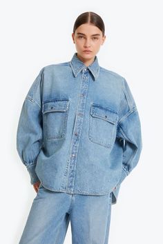 Denim Shacket, Petar Petrov, Japanese Denim, Colour Light, Street Style Chic, Street Style Looks, White Tee, Button Placket, New Season