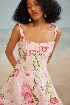 White and pink dress featuring floral print all over with layers highlighted with lace detailing. - Aza Fashions Pink And White Dress, Dress Crafts, Lace Edging, Princess Cut, Perfect Summer, Floral Print Dress, Dresses Xs, Aza Fashion, Pink Dress