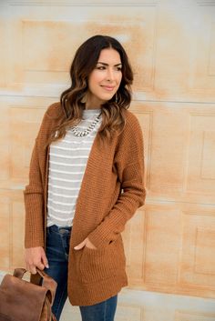 Knit Pocket Cardigan - S, Cognac - $42.00 - - Betsey's Boutique Shop Cozy Everyday Top For Fall, Cozy Fit Top For Everyday Fall Wear, Cozy Fit Sweater For Everyday Fall Wear, Versatile Fall Sweater For Loungewear, Versatile Sweater For Fall Loungewear, Comfy Fall Sweater For Everyday, Comfy Everyday Fall Sweater, Versatile Everyday Fall Cardigan, Trendy Brown Cardigan For Day Out