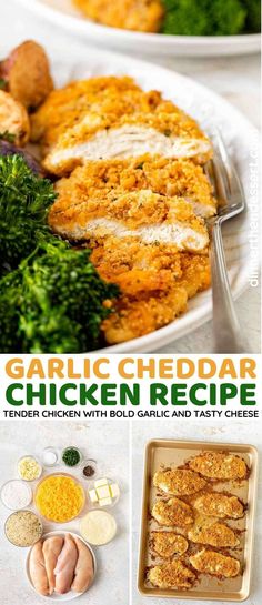 an image of garlic cheddar chicken recipe with broccoli and tasty cheese