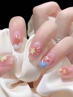 Multicolor  Collar   Geometric,Plants 3D Nails Embellished   Nail,Hand & Foot Care Cute Kawaii Nail Designs, Cute Inspo Nails, Pretty Nails Aesthetic, Uñas Cute, Nail Art Aesthetic, Aesthetic Nail Art, Nail Designs Cute, Nagellack Trends, Solid Color Nails