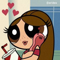 a cartoon character holding a cell phone in her hand