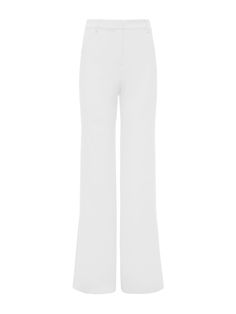 A modern, tailored wide-leg pant in white. Flatteringly proportioned, high-rise style hugs through contoured waistband to hips, then falls in a wide, flared leg to hem. Includes belt loops, and side seam and back welt pockets. Front zip fly closure with hidden hook-and-bar closure. Parisienne Chic, Tweed Shorts, Spring Suit, High Rise Style, Summer Suits, Tweed Blazer, Ribbed Neckline, Curvy Outfits, Denim Flares