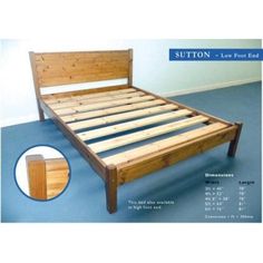 the bed frame is made from wood and has no headboard or foot board on it